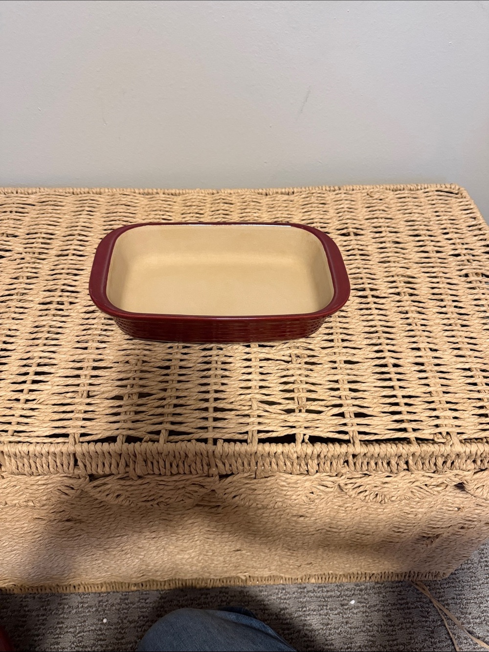 The Pampered Chef Rectangular Ceramic Baking Dish in Red and Cream